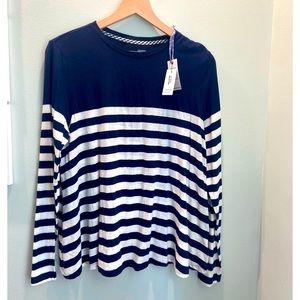 Crown and Ivy Pima Navy and White Stripe Long Sleeve Signature Luxury Tee